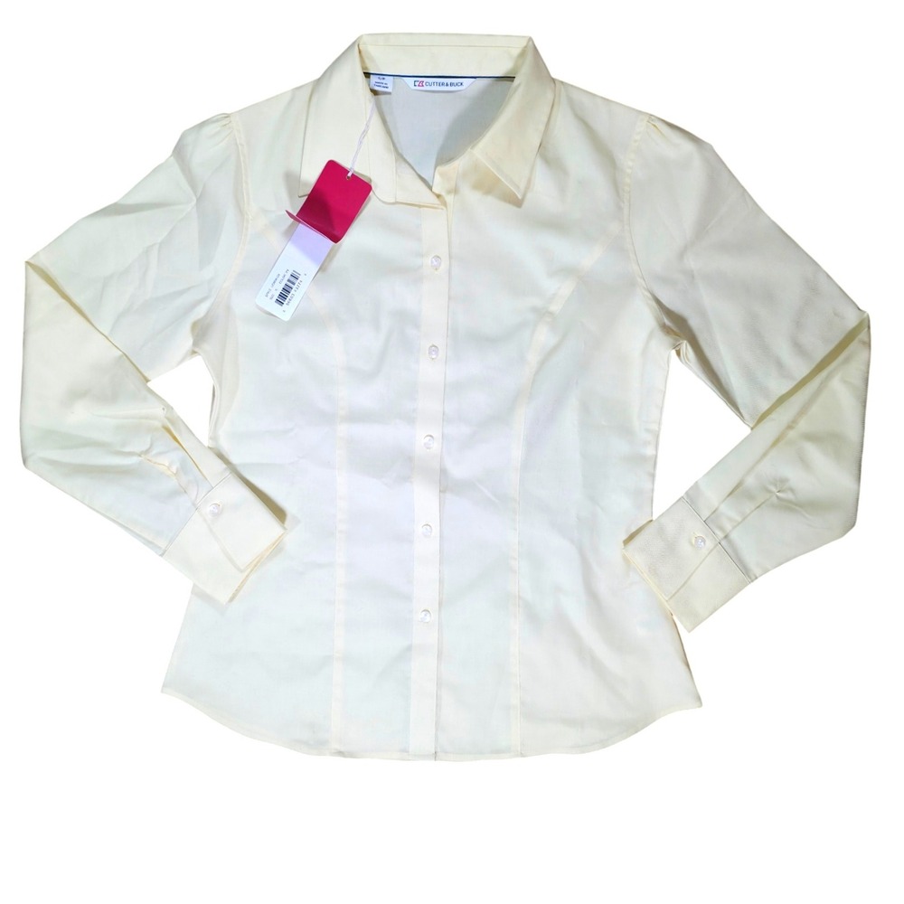 Cutter & Buck Epic Easy Care Nailshead Wmns Long Sleeve Dress Shirt Yellow sz S